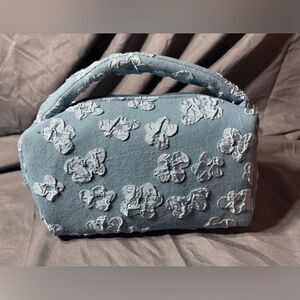 Floral Embellished Blue Fabric Ulta Beauty Cosmetics Bag See Pics for Measuremen